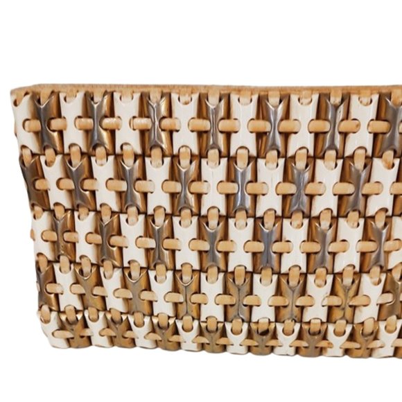 Genuine 1940s Vintage Clutch Bag Cream Gold & Silver Plasticflex Tile Purse - Picture 3 of 5